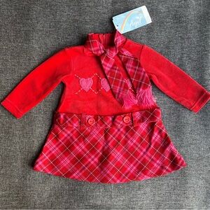 NWT A Little Angel Vintage Dress Valentine’s Day Scarf Hearts Plaid Pink Red 12M